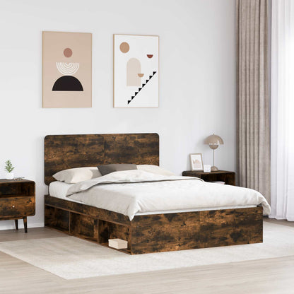 vidaXL Bettrahmen Geräucherte Eiche 150 x 200 cm Massives Kiefernholz