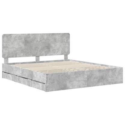 vidaXL Bettrahmen mit Kopfteil Beton Grau 200 x 200 cm Ingenieurs Holz