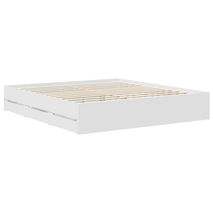 vidaXL Bettrahmen mit Schubladen Weiß 180 x 200 cm Ingenieurs Holz