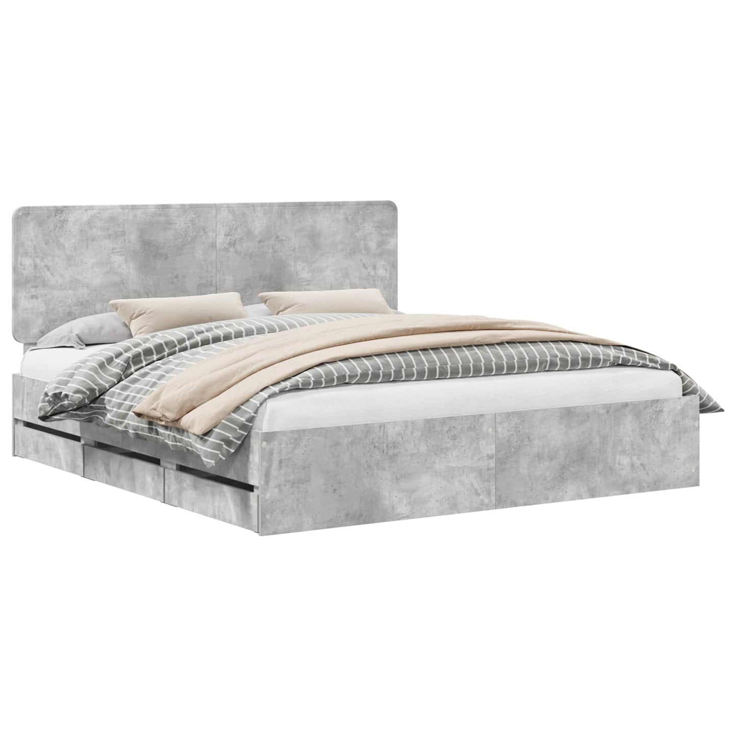 vidaXL Cadre de lit avec tête de lit Gris Ciment 180 x 200 cm Bois d'ingénierie