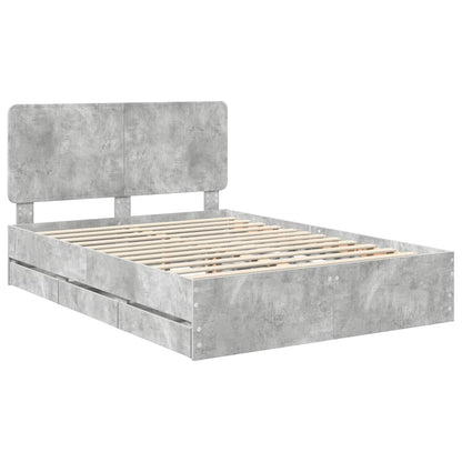 vidaXL Bettrahmen mit Kopfteil Beton Grau 150 x 200 cm Ingenieurs Holz