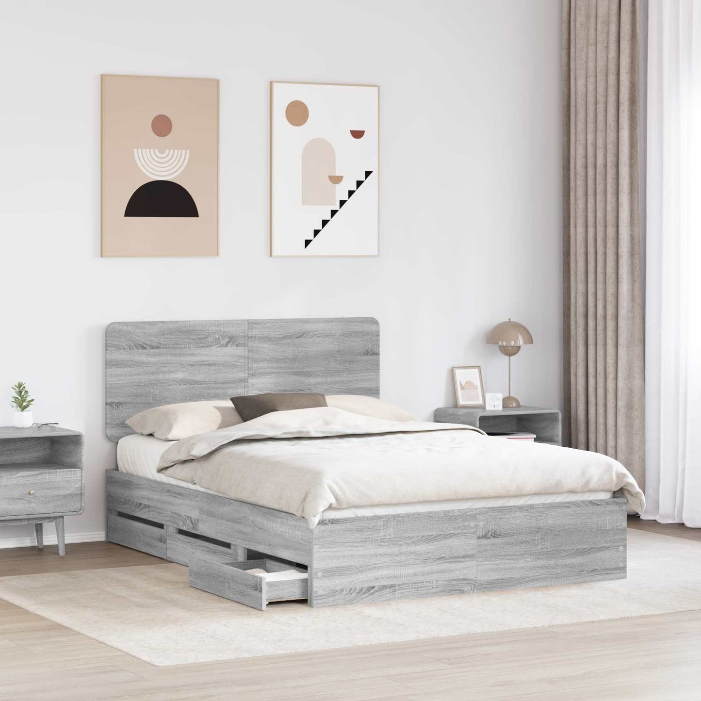 vidaXL Bettrahmen Graues Sonoma 150 x 200 cm Ingenieurs Holz