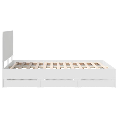 Bettrahmen mit Schubladen Weiß 140 x 190 cm Ingenieurs Holz