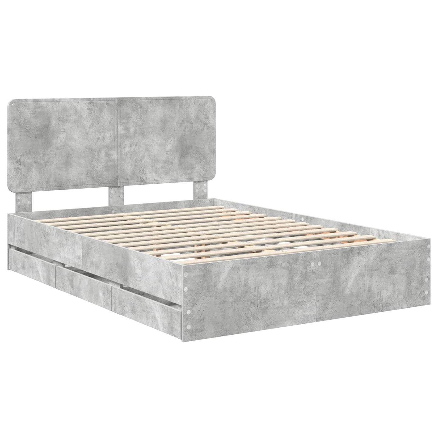 vidaXL Bettrahmen mit Kopfteil Beton Grau 140 x 190 cm Ingenieurs Holz