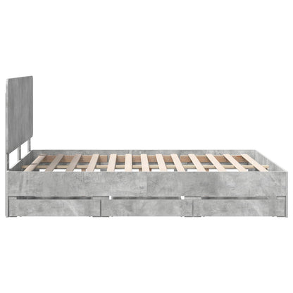 vidaXL Bettrahmen mit Kopfteil Beton Grau 140 x 190 cm Ingenieurs Holz