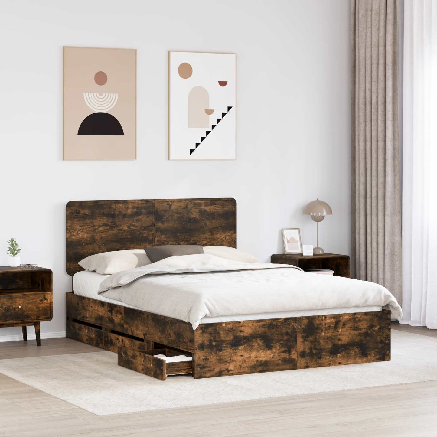 vidaXL Bettrahmen Geräucherte Eiche 140 x 200 cm Ingenieurs Holz
