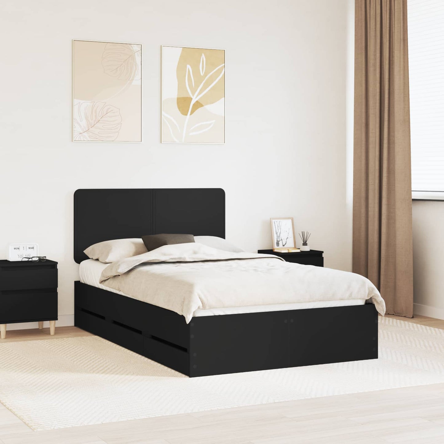 vidaXL Bettrahmen mit Schubladen Schwarz 135 x 190 cm Ingenieurs Holz