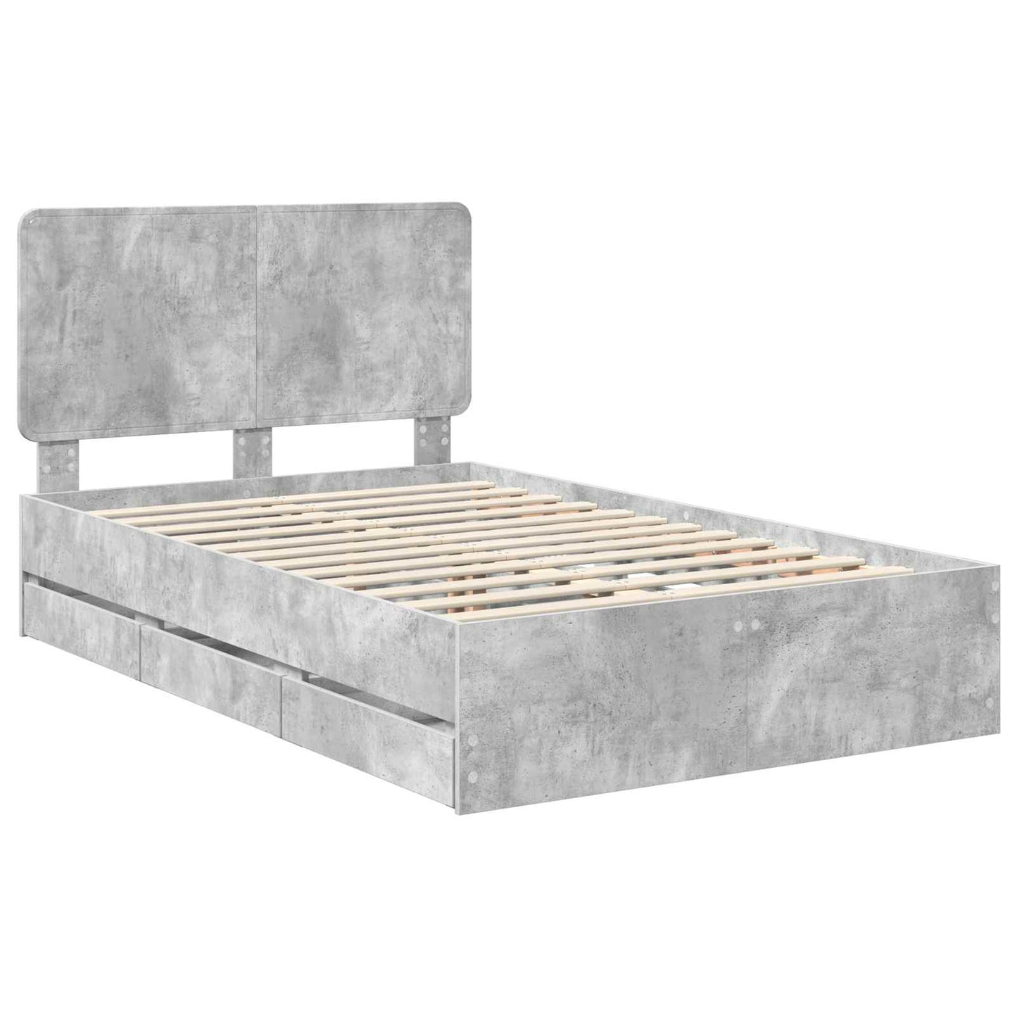 vidaXL Bettrahmen mit Kopfteil Beton Grau 135 x 190 cm Ingenieurs Holz
