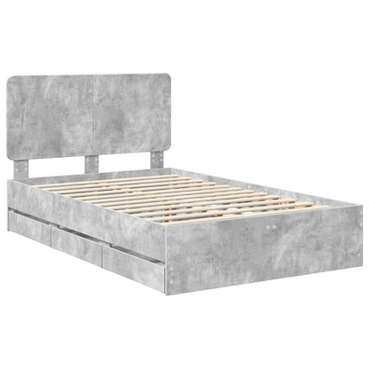 vidaXL Bettrahmen mit Kopfteil Beton Grau 135 x 190 cm Ingenieurs Holz