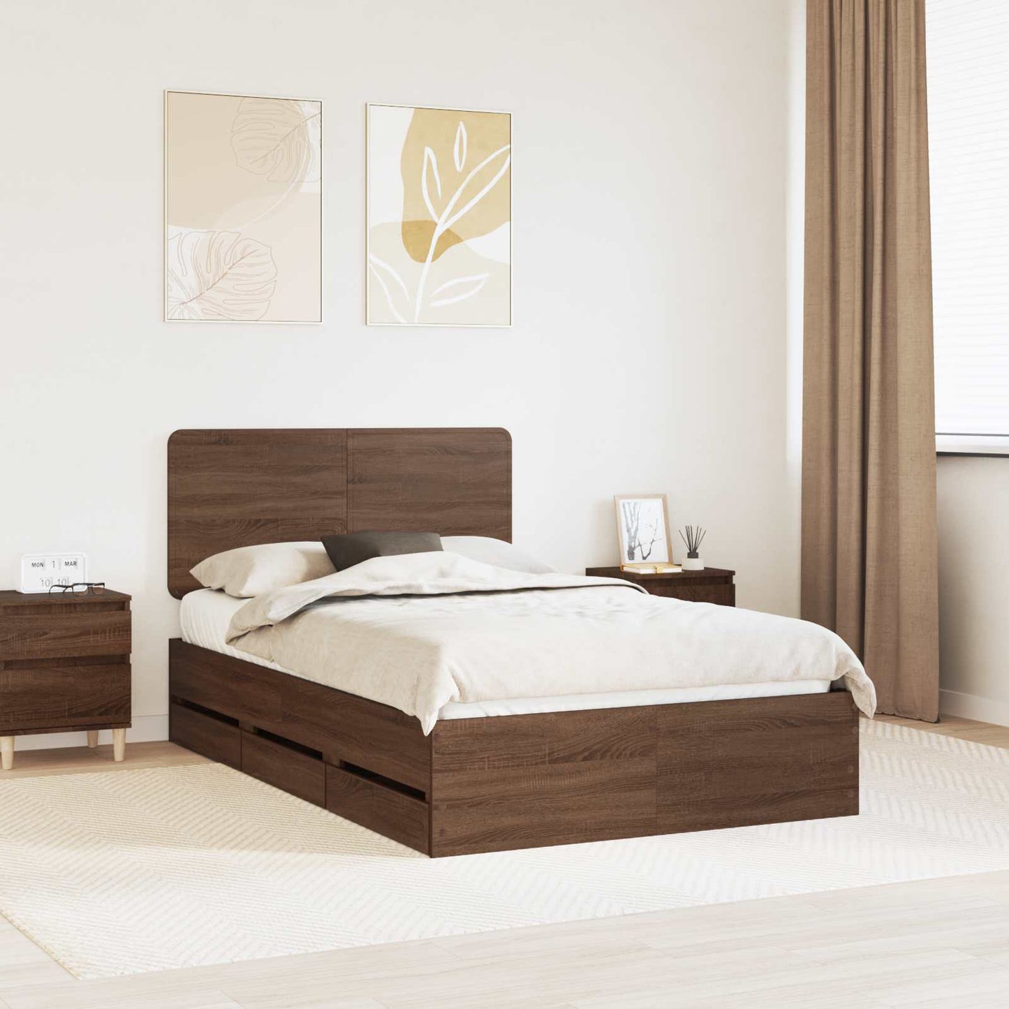 vidaXL Bettrahmen Braun Eichen-Optik 135 x 190 cm Ingenieurs Holz