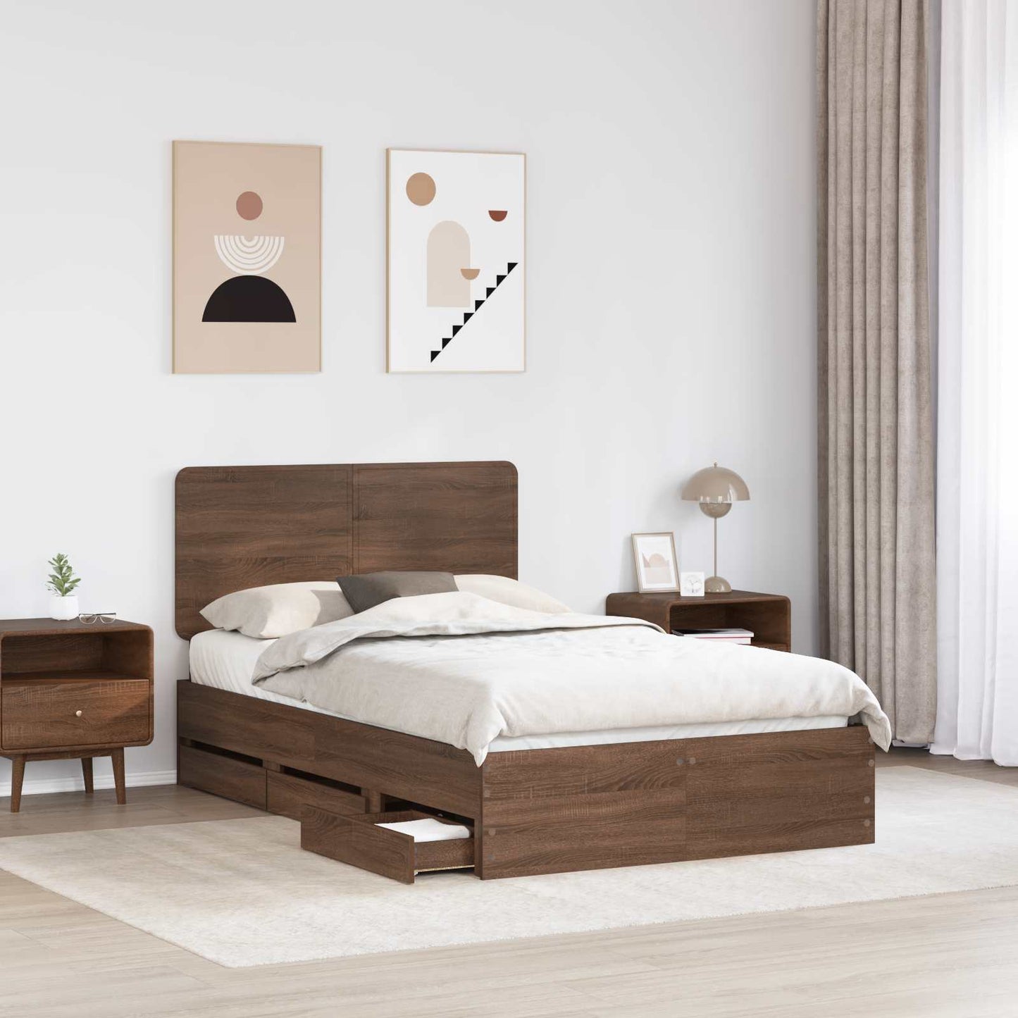 vidaXL Bettrahmen Braun Eichen-Optik 135 x 190 cm Ingenieurs Holz