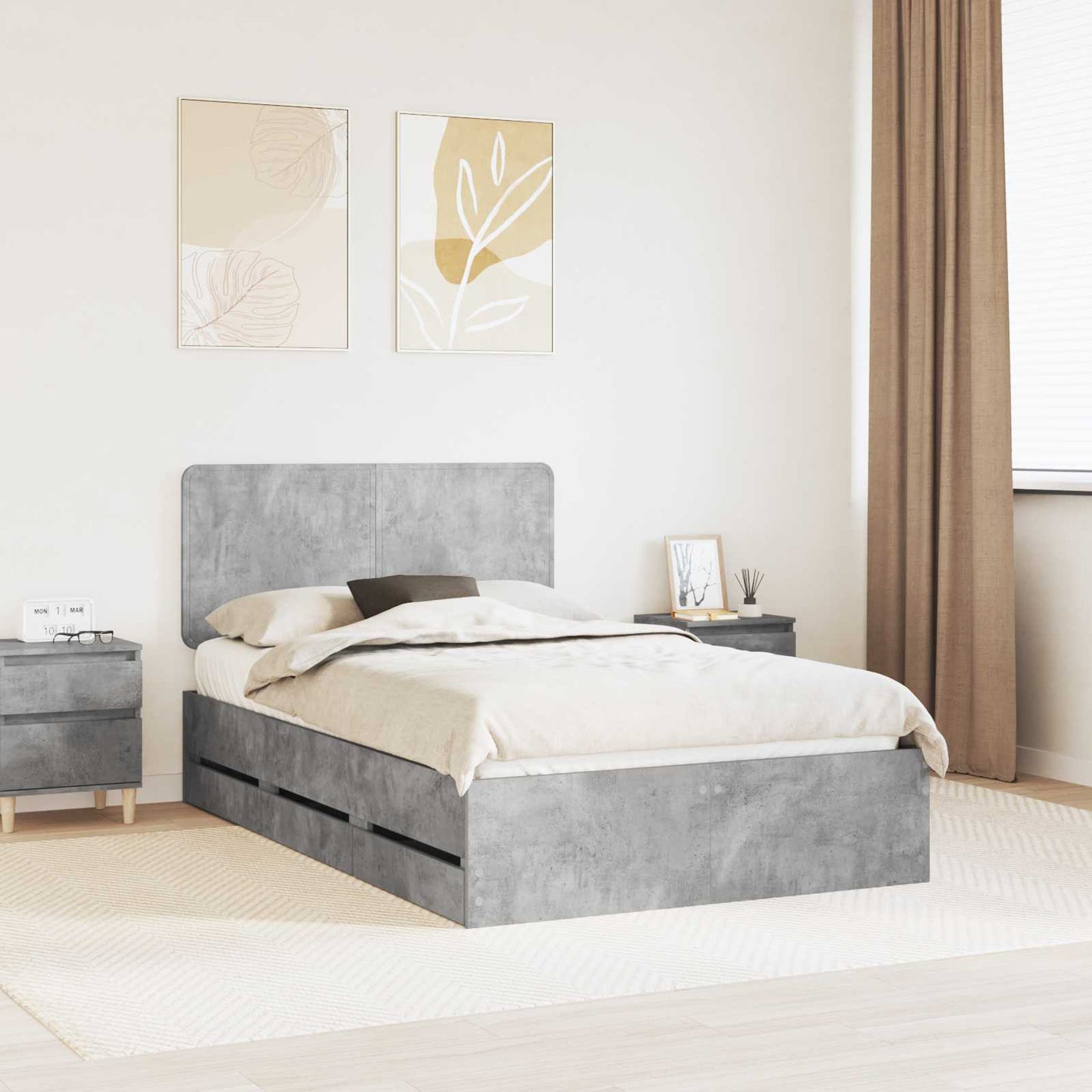 vidaXL Bettrahmen mit Kopfteil Beton Grau 120 x 200 cm Ingenieurs Holz