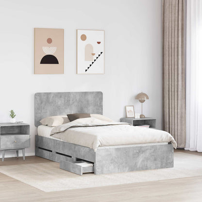 vidaXL Bettrahmen mit Kopfteil Beton Grau 120 x 200 cm Ingenieurs Holz