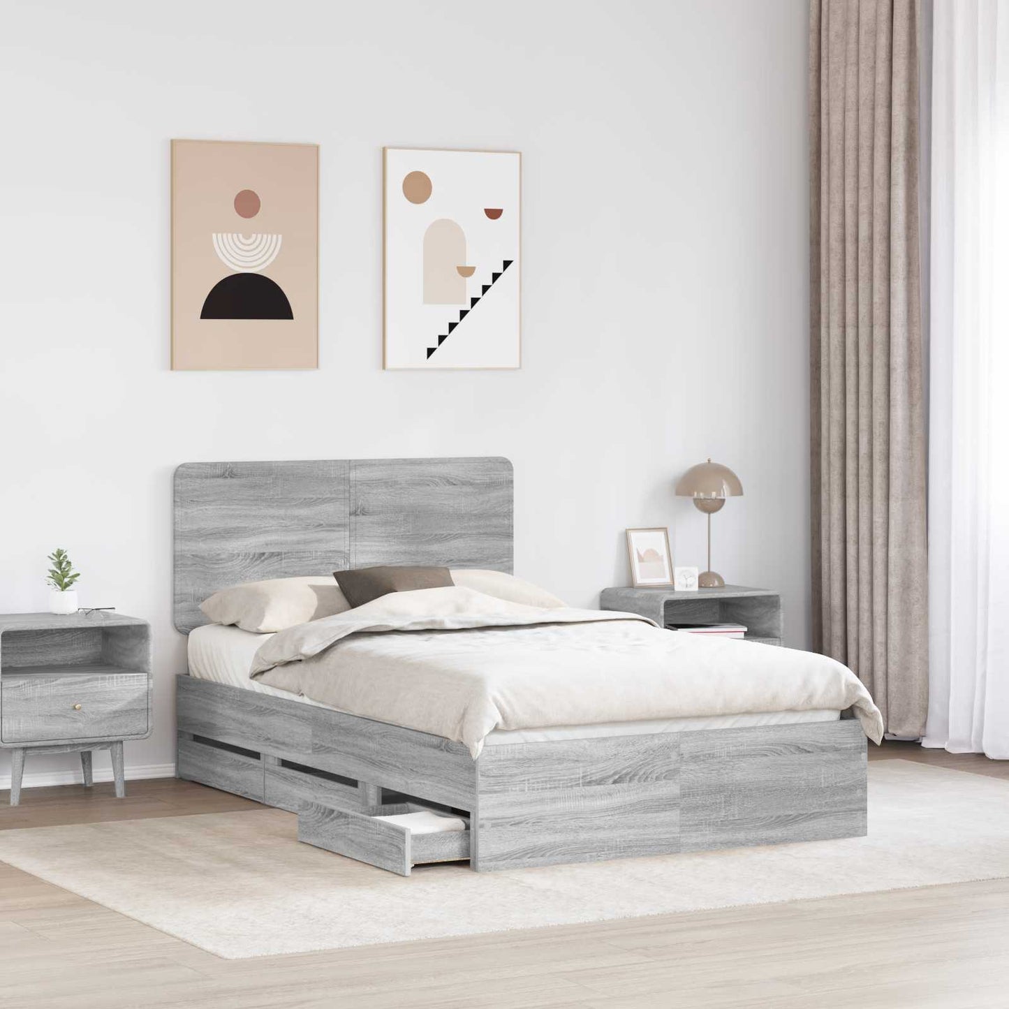 vidaXL Bettrahmen Graues Sonoma 120 x 200 cm Ingenieurs Holz