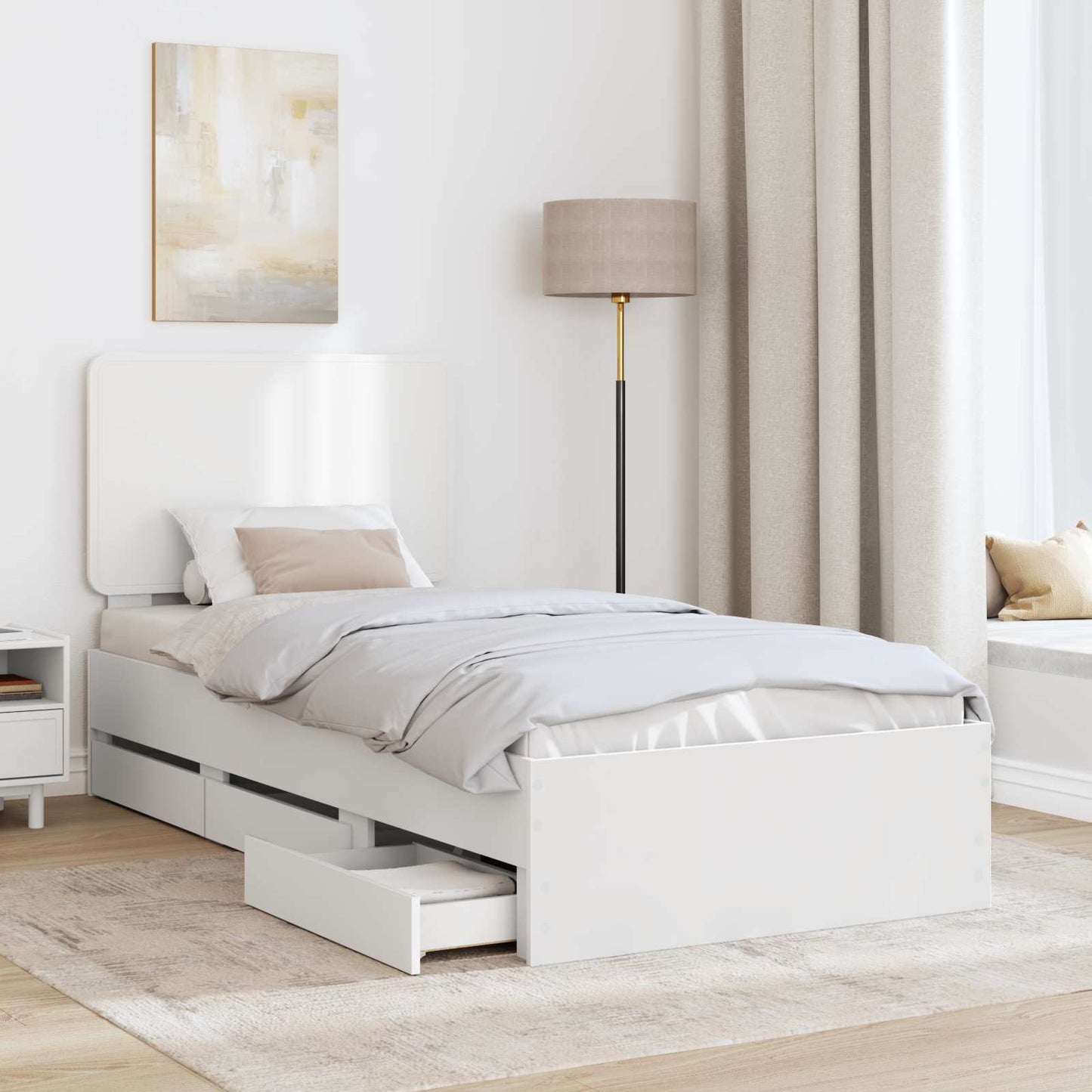 Bettrahmen mit Schubladen Weiß 90 x 190 cm Ingenieurs Holz