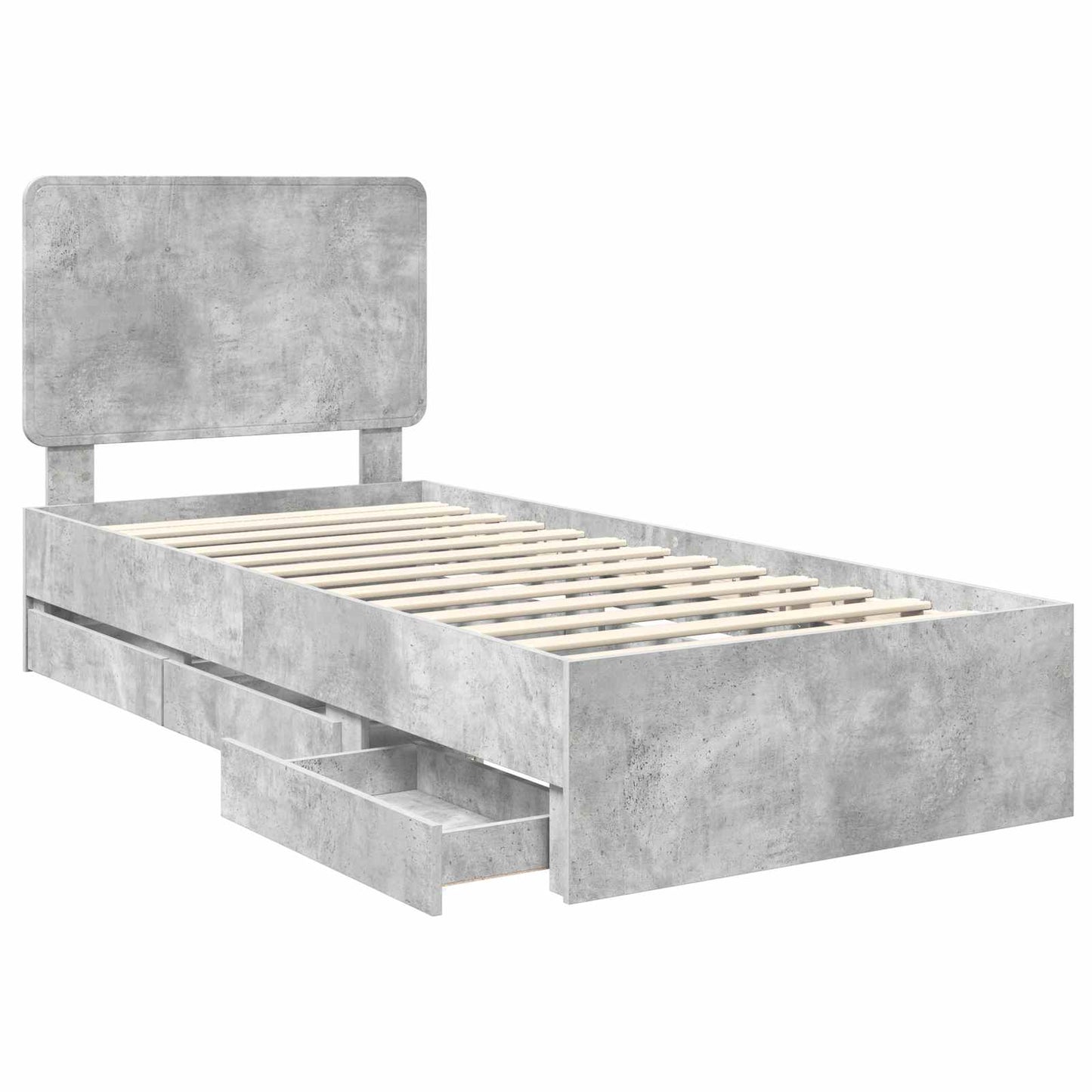 vidaXL Bettrahmen mit Kopfteil Beton Grau 90 x 200 cm Ingenieurs Holz