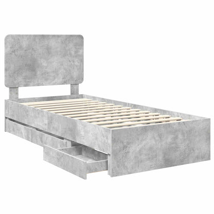 vidaXL Bettrahmen mit Kopfteil Beton Grau 90 x 200 cm Ingenieurs Holz