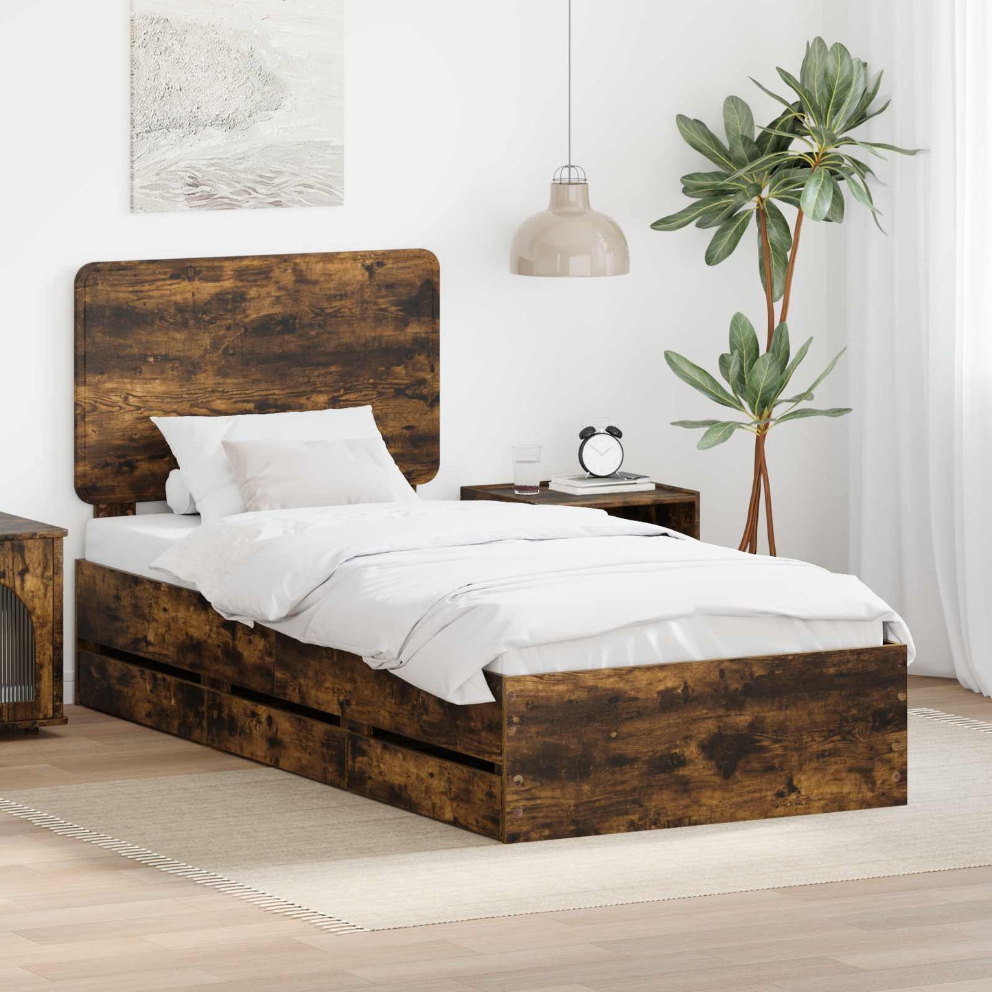 vidaXL Bettrahmen Geräucherte Eiche 90 x 200 cm Ingenieurs Holz