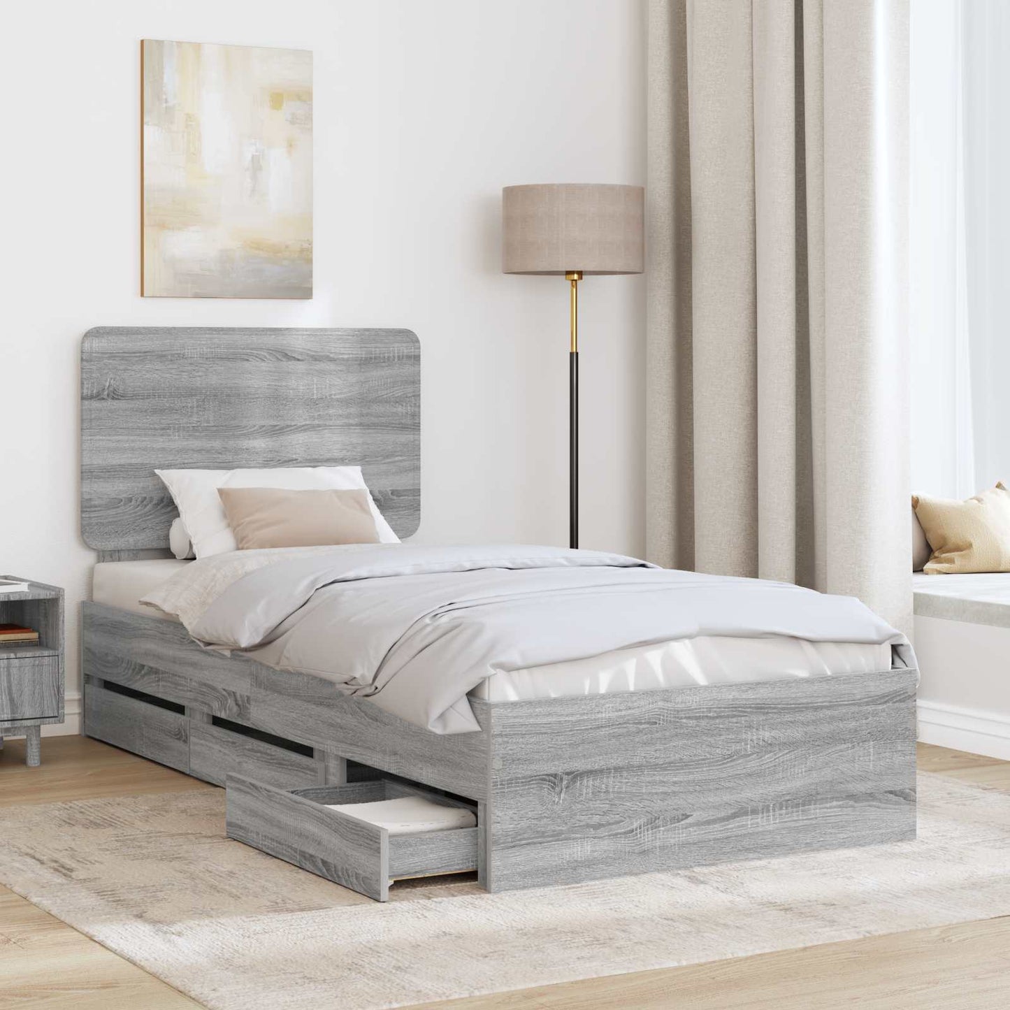 vidaXL Bettrahmen Graues Sonoma 90 x 200 cm Ingenieurs Holz