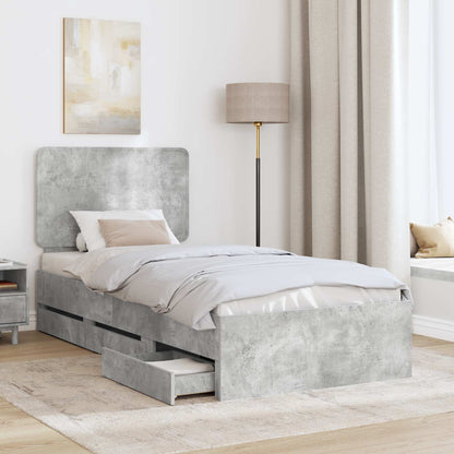 vidaXL Bettrahmen mit Kopfteil Beton Grau 75 x 190 cm Ingenieurs Holz