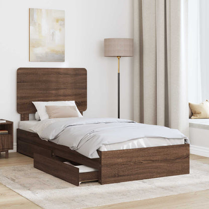 Aufbewahrungsbett Braun Eichen-Optik 75 x 190 cm Holzwerkstoff