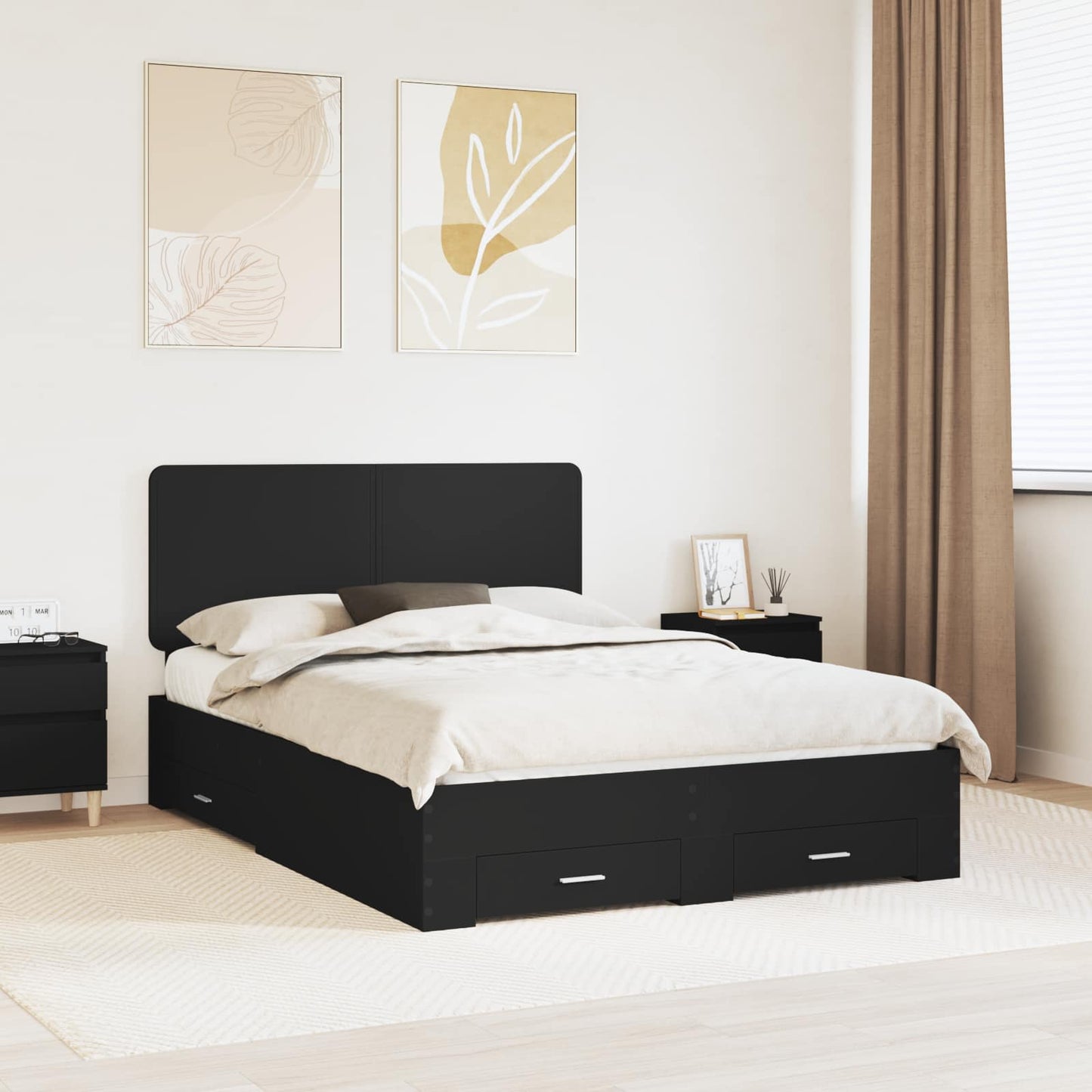 vidaXL Bettrahmen mit Kopfteil Schwarz 140 x 190 cm Holzwerkstoff