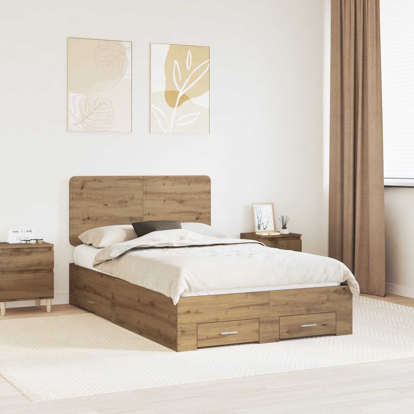 vidaXL Bettrahmen Artisan-Eiche 135 x 190 cm Holzwerkstoff