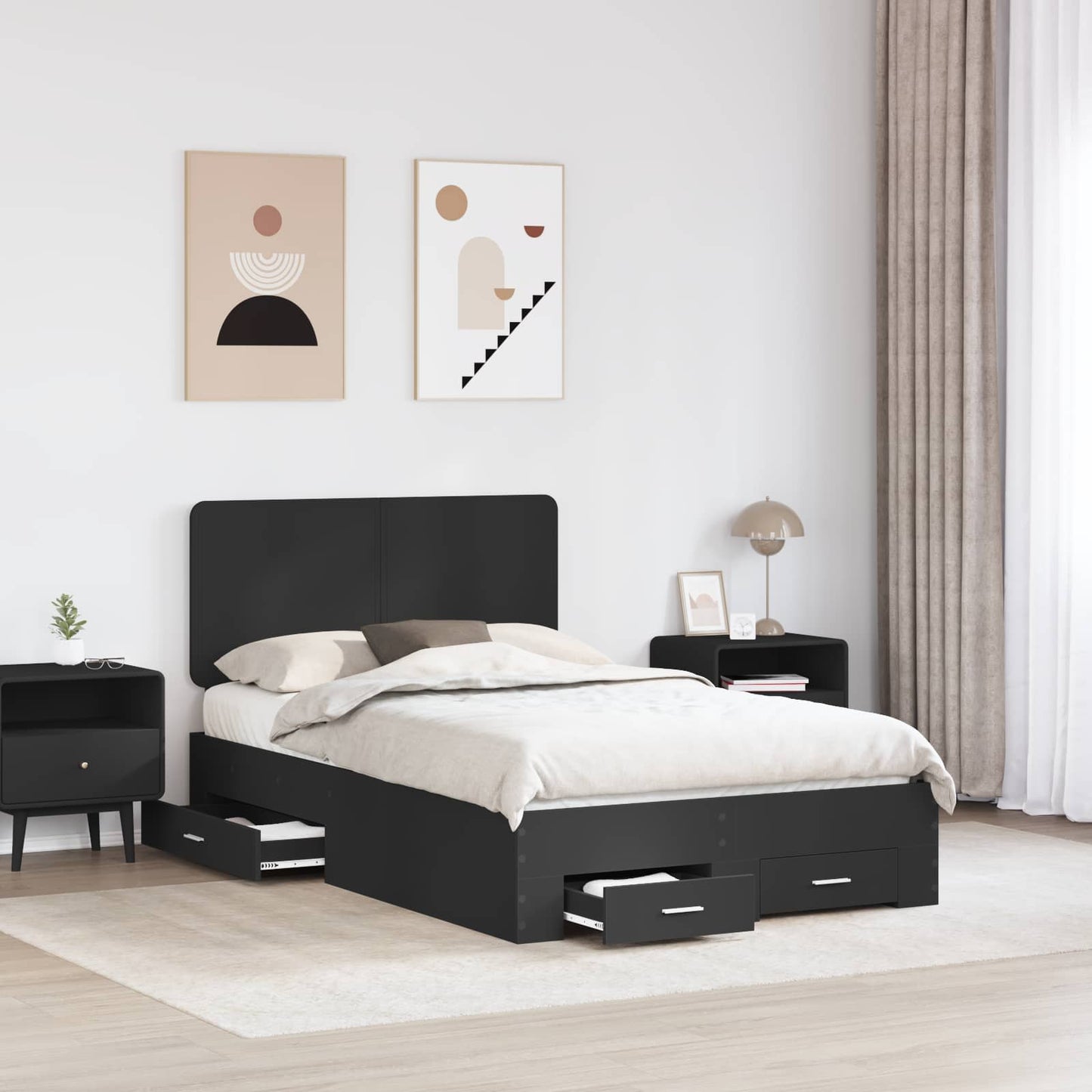 vidaXL Bettrahmen mit Kopfteil Schwarz 120 x 200 cm Holzwerkstoff