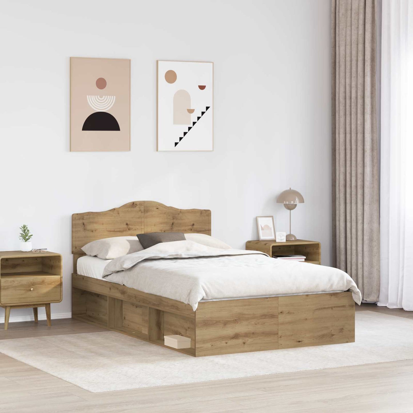 vidaXL Cadre de lit avec tête de lit Métier d'art Chêne 120 x 200 cm