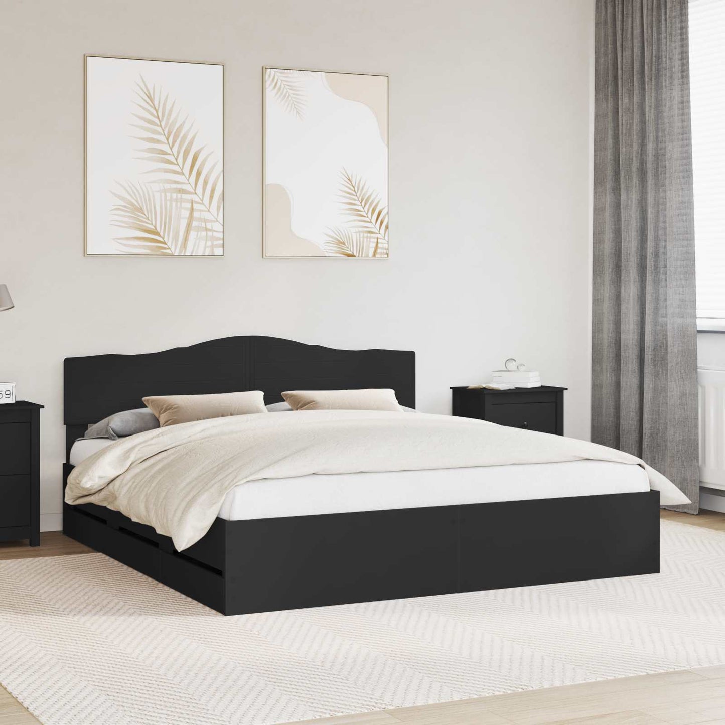 vidaXL Bettrahmen mit Schubladen Schwarz 200 x 200 cm Ingenieurs Holz
