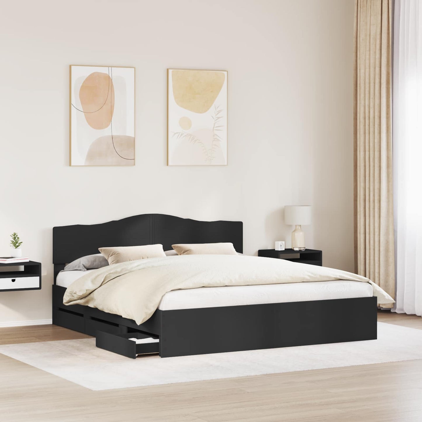 vidaXL Bettrahmen mit Schubladen Schwarz 200 x 200 cm Ingenieurs Holz