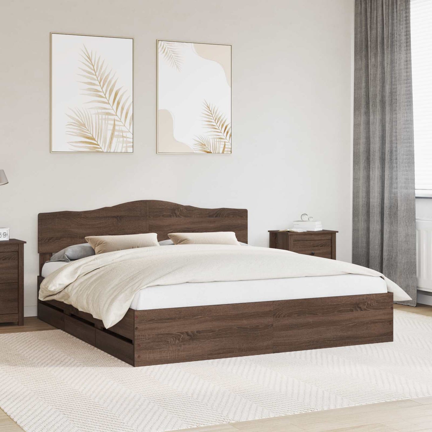 vidaXL Bettrahmen Braun Eichen-Optik 200 x 200 cm Ingenieurs Holz