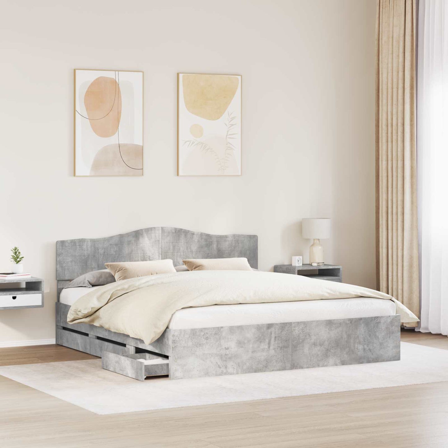 vidaXL Cadre de lit avec tête de lit Gris Ciment 180 x 200 cm Bois d'ingénierie