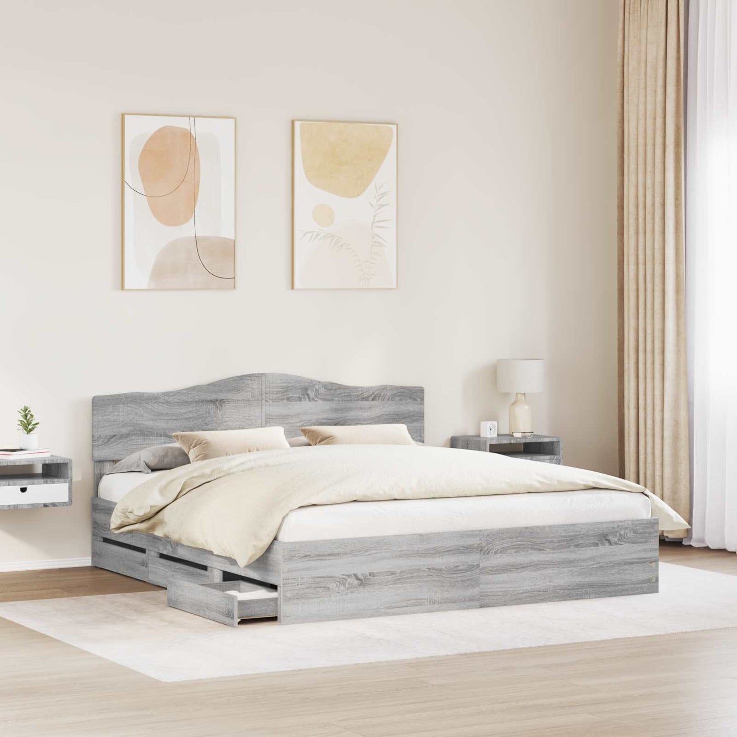 vidaXL Bettrahmen Graues Sonoma 180 x 200 cm Ingenieurs Holz
