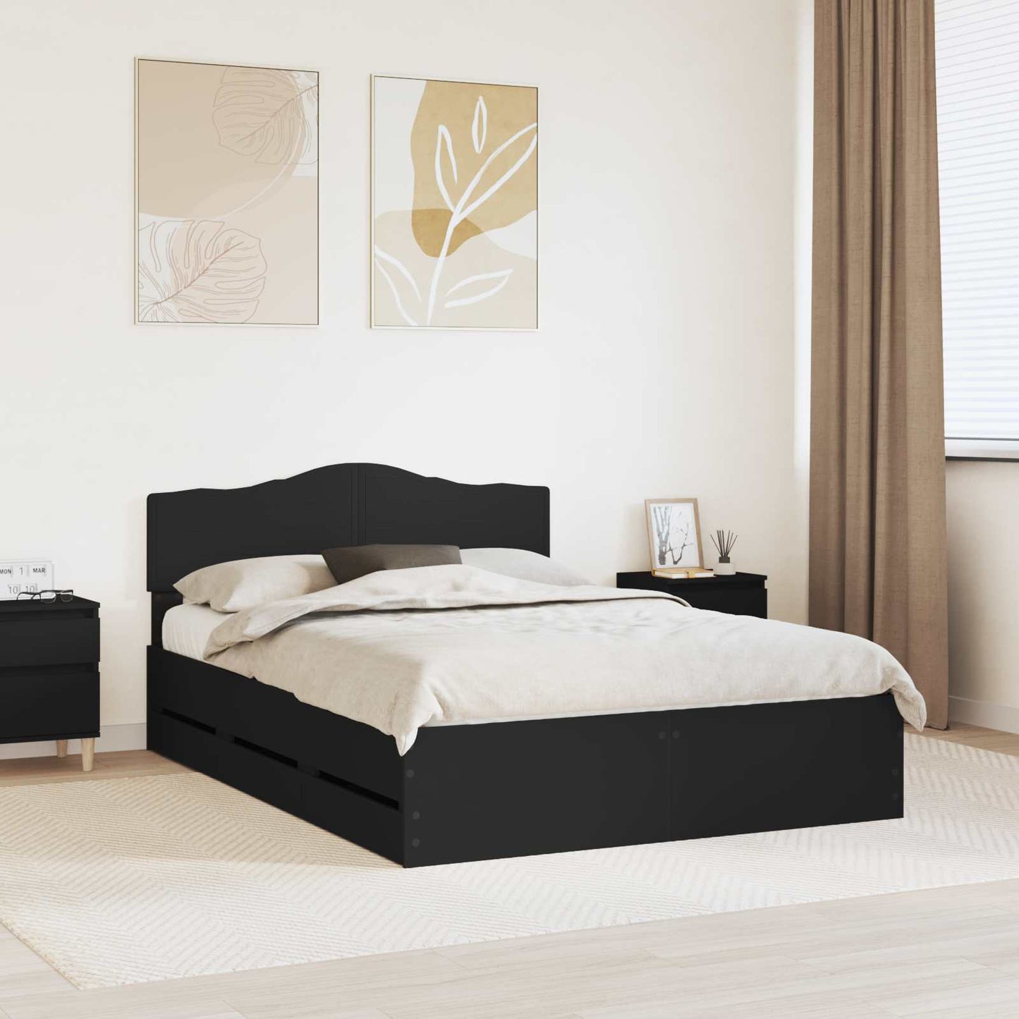 vidaXL Bettrahmen mit Schubladen Schwarz 160 x 200 cm Ingenieurs Holz