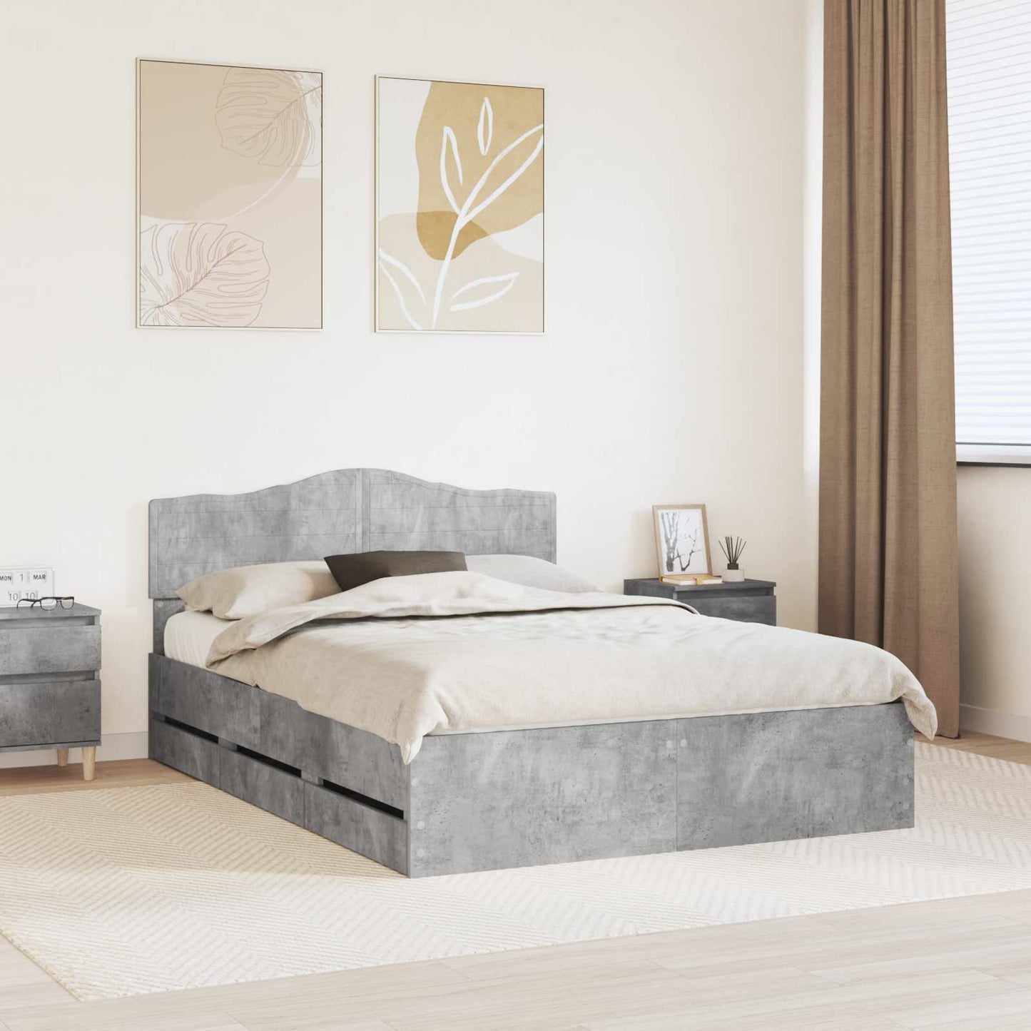 vidaXL Bettrahmen mit Kopfteil Beton Grau 160 x 200 cm Ingenieurs Holz