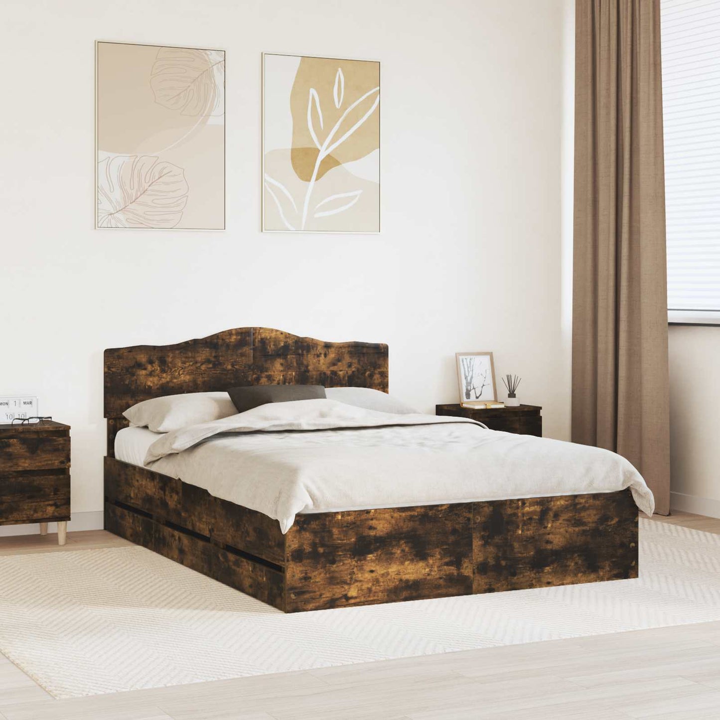 vidaXL Bettrahmen Geräucherte Eiche 160 x 200 cm Ingenieurs Holz