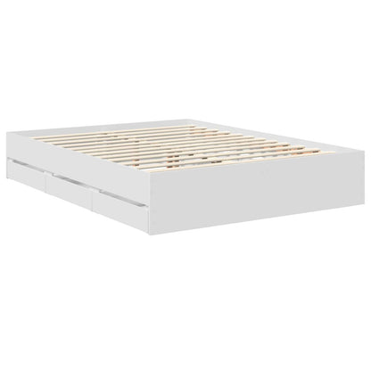 vidaXL Bettrahmen mit Schubladen Weiß 150 x 200 cm Ingenieurs Holz