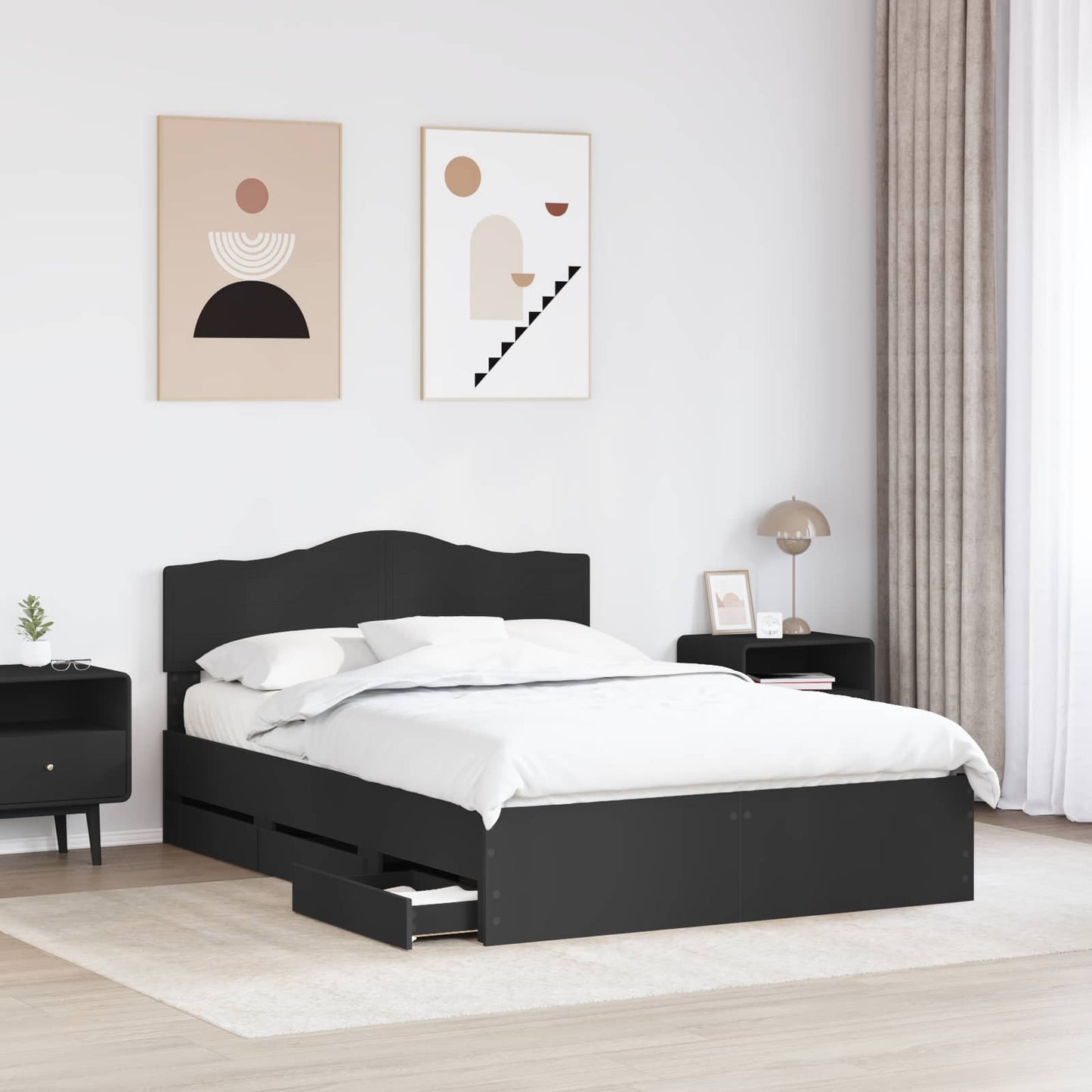 vidaXL Bettrahmen mit Schubladen Schwarz 150 x 200 cm Ingenieurs Holz