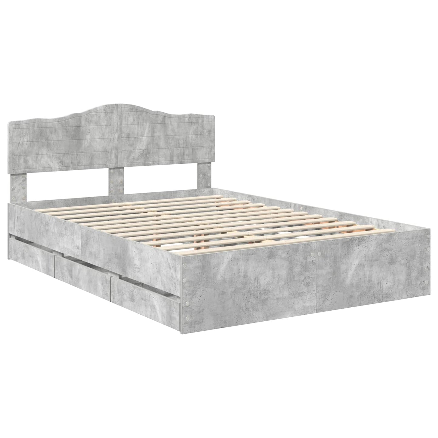 vidaXL Bettrahmen mit Kopfteil Beton Grau 150 x 200 cm Ingenieurs Holz