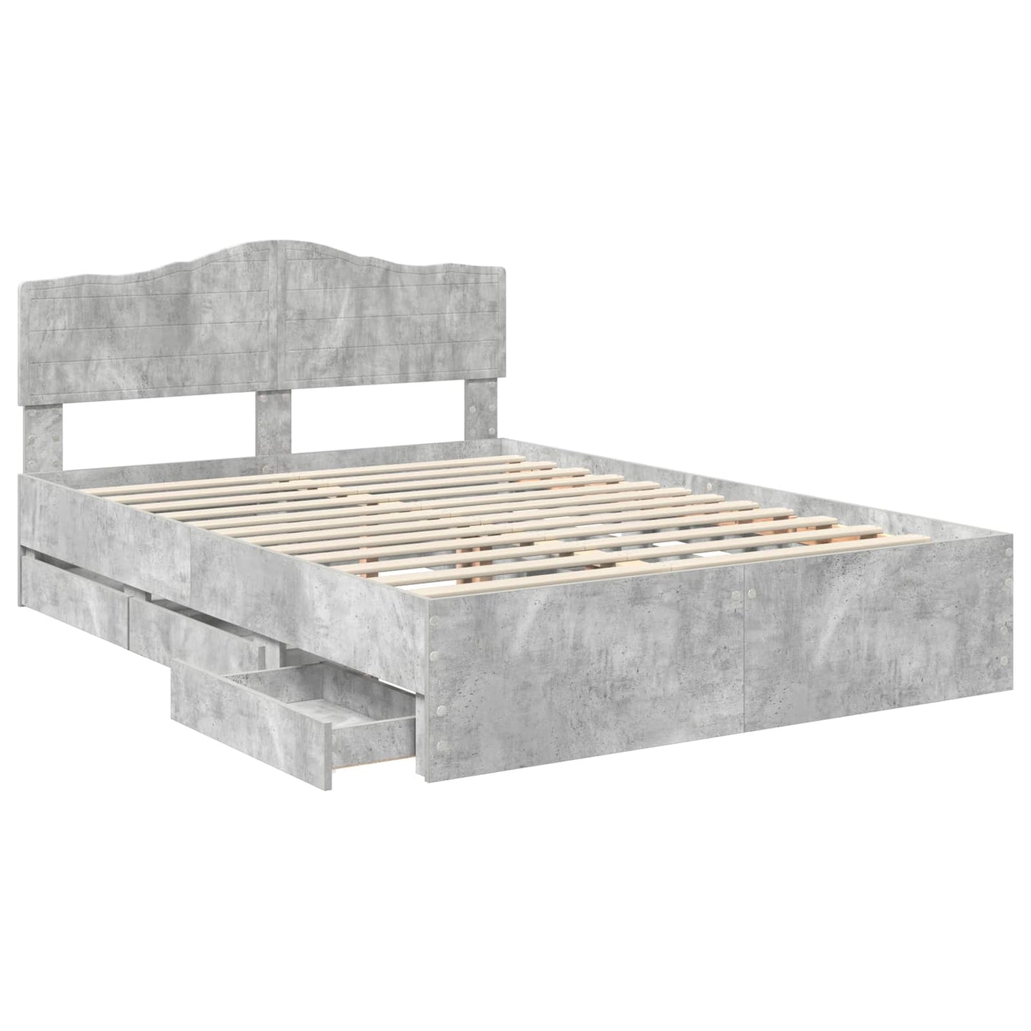 vidaXL Bettrahmen mit Kopfteil Beton Grau 150 x 200 cm Ingenieurs Holz