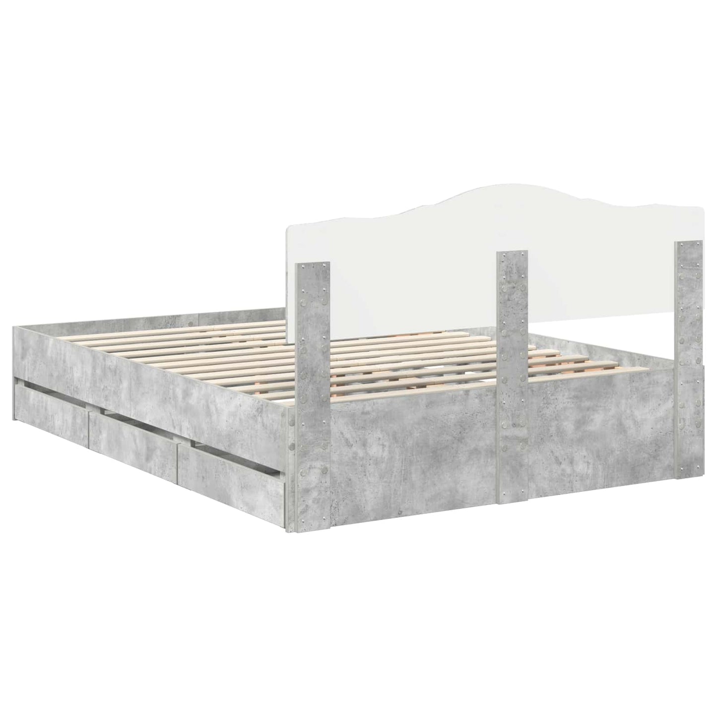 vidaXL Bettrahmen mit Kopfteil Beton Grau 150 x 200 cm Ingenieurs Holz