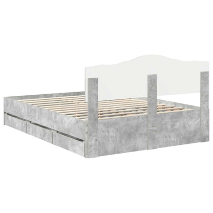vidaXL Bettrahmen mit Kopfteil Beton Grau 150 x 200 cm Ingenieurs Holz