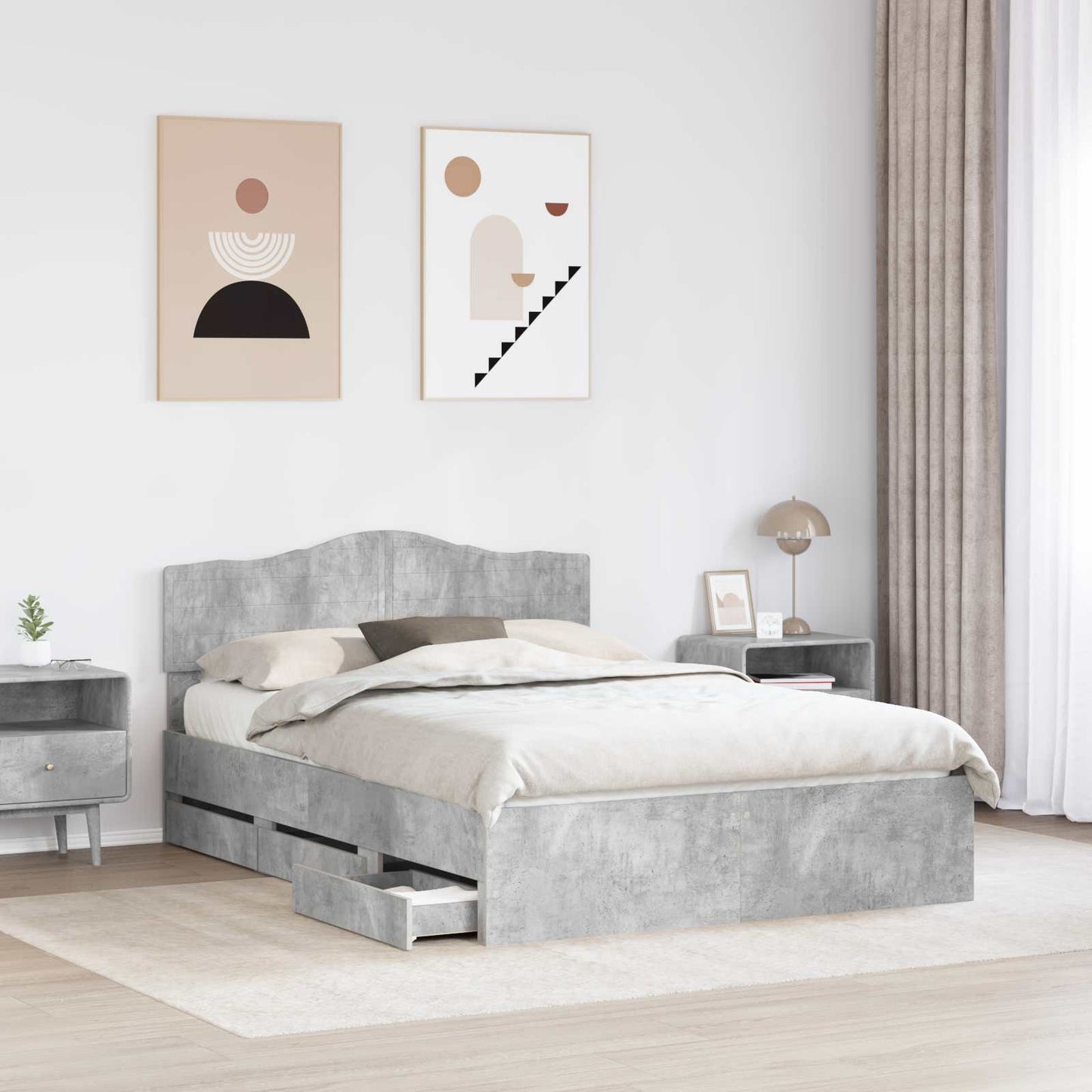 vidaXL Bettrahmen mit Kopfteil Beton Grau 140 x 190 cm Ingenieurs Holz