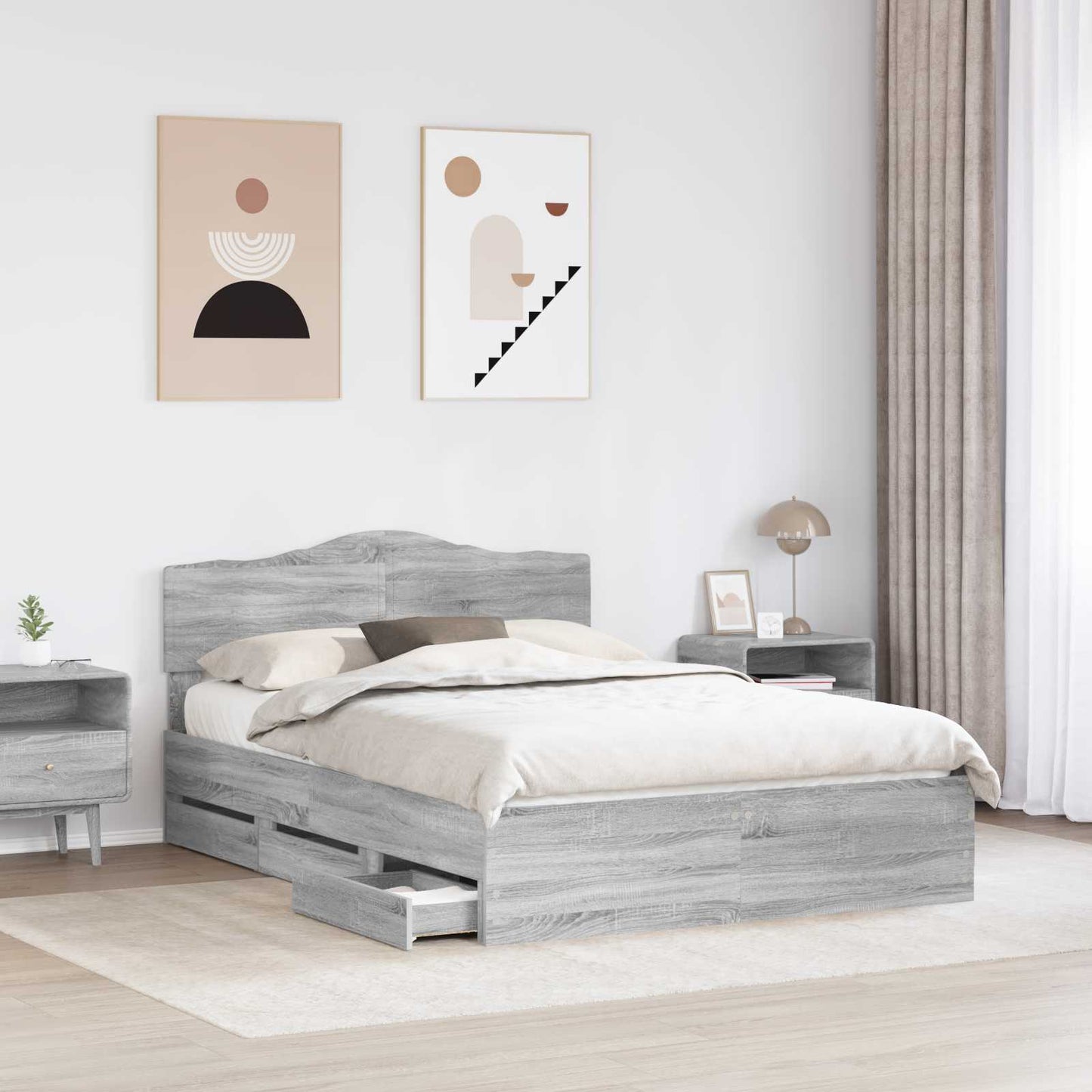 vidaXL Bettrahmen Graues Sonoma 140 x 190 cm Ingenieurs Holz
