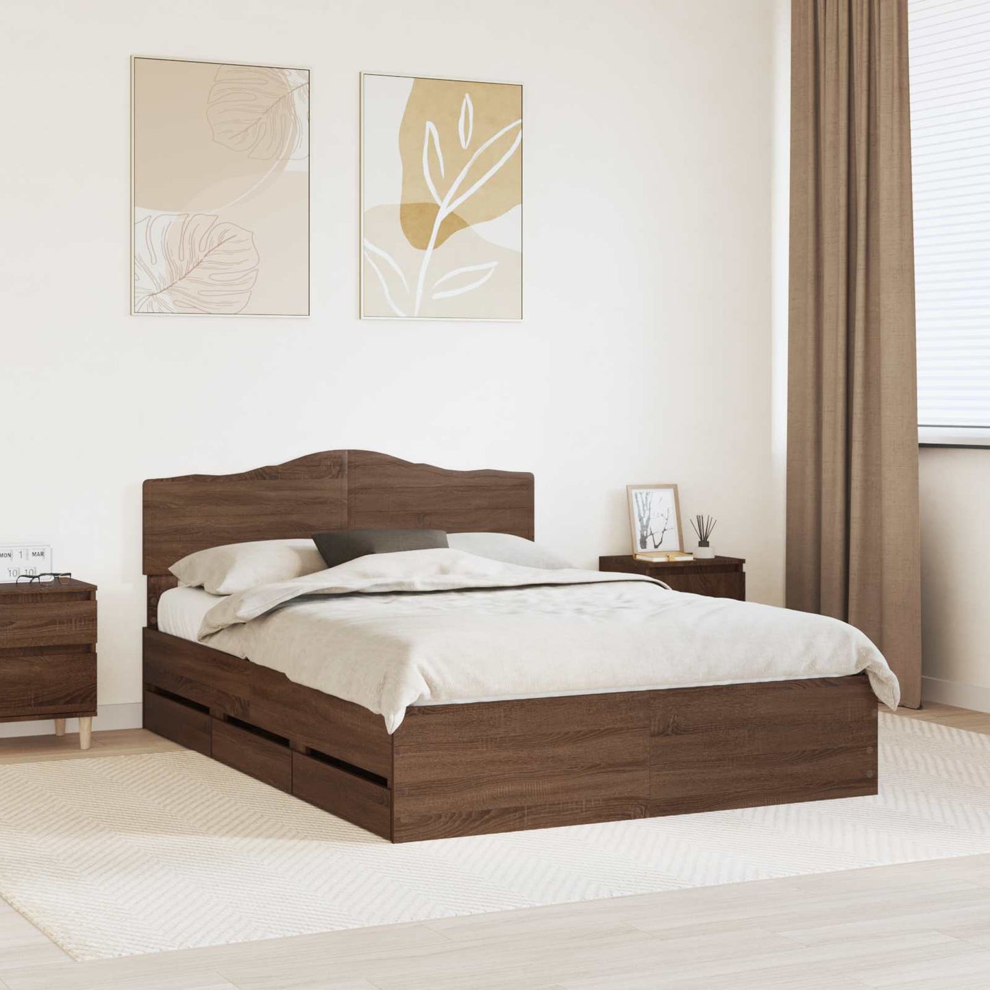 vidaXL Bettrahmen Braun Eichen-Optik 140 x 190 cm Ingenieurs Holz