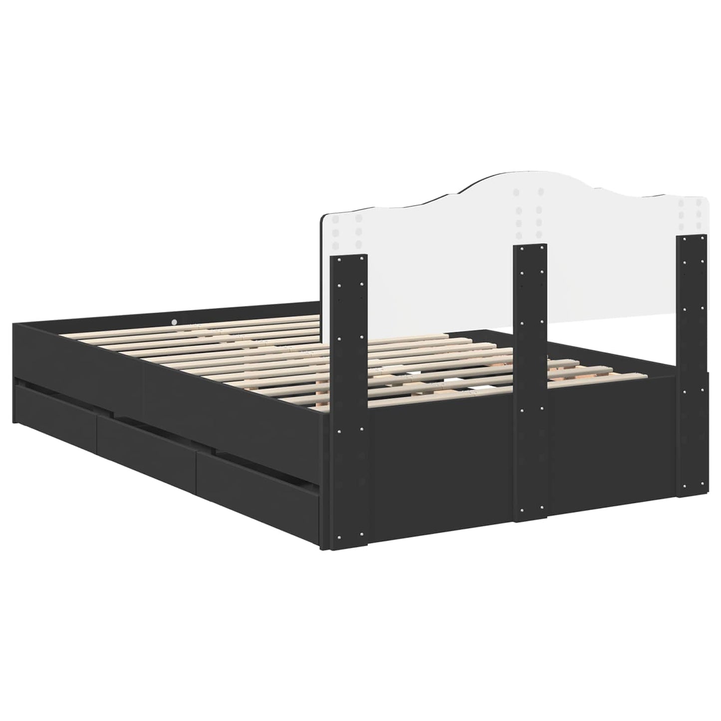vidaXL Bettrahmen mit Schubladen Schwarz 135 x 190 cm Ingenieurs Holz