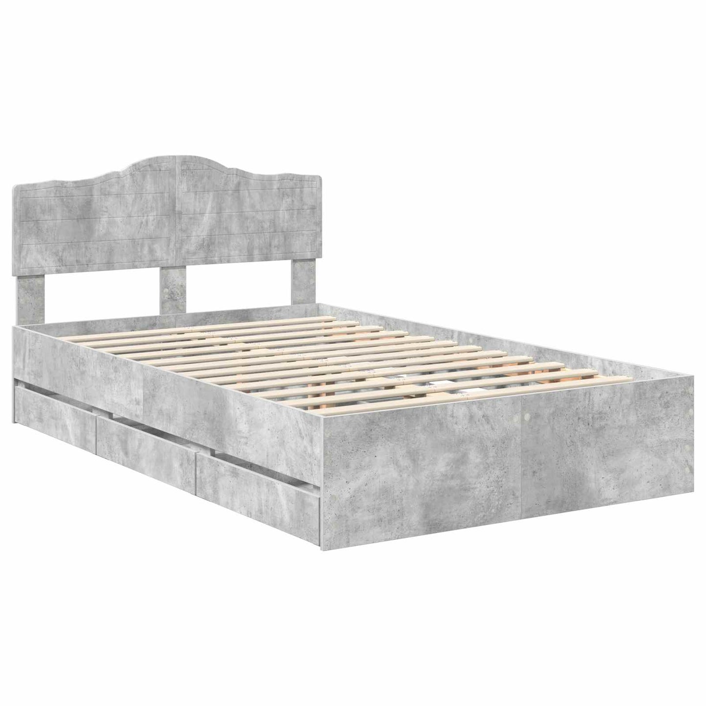 vidaXL Bettrahmen mit Kopfteil Beton Grau 135 x 190 cm Ingenieurs Holz