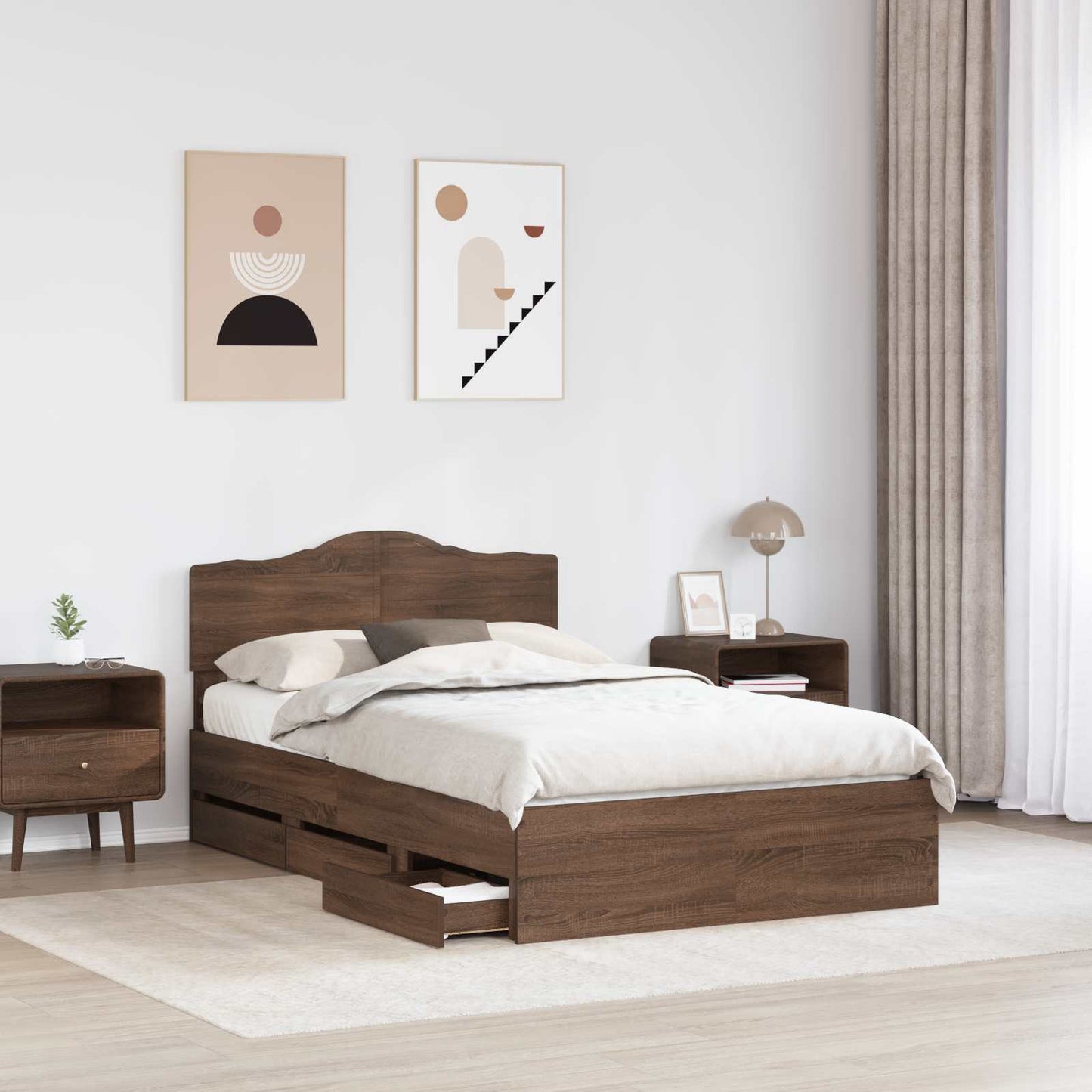 vidaXL Bettrahmen Braun Eichen-Optik 135 x 190 cm Ingenieurs Holz
