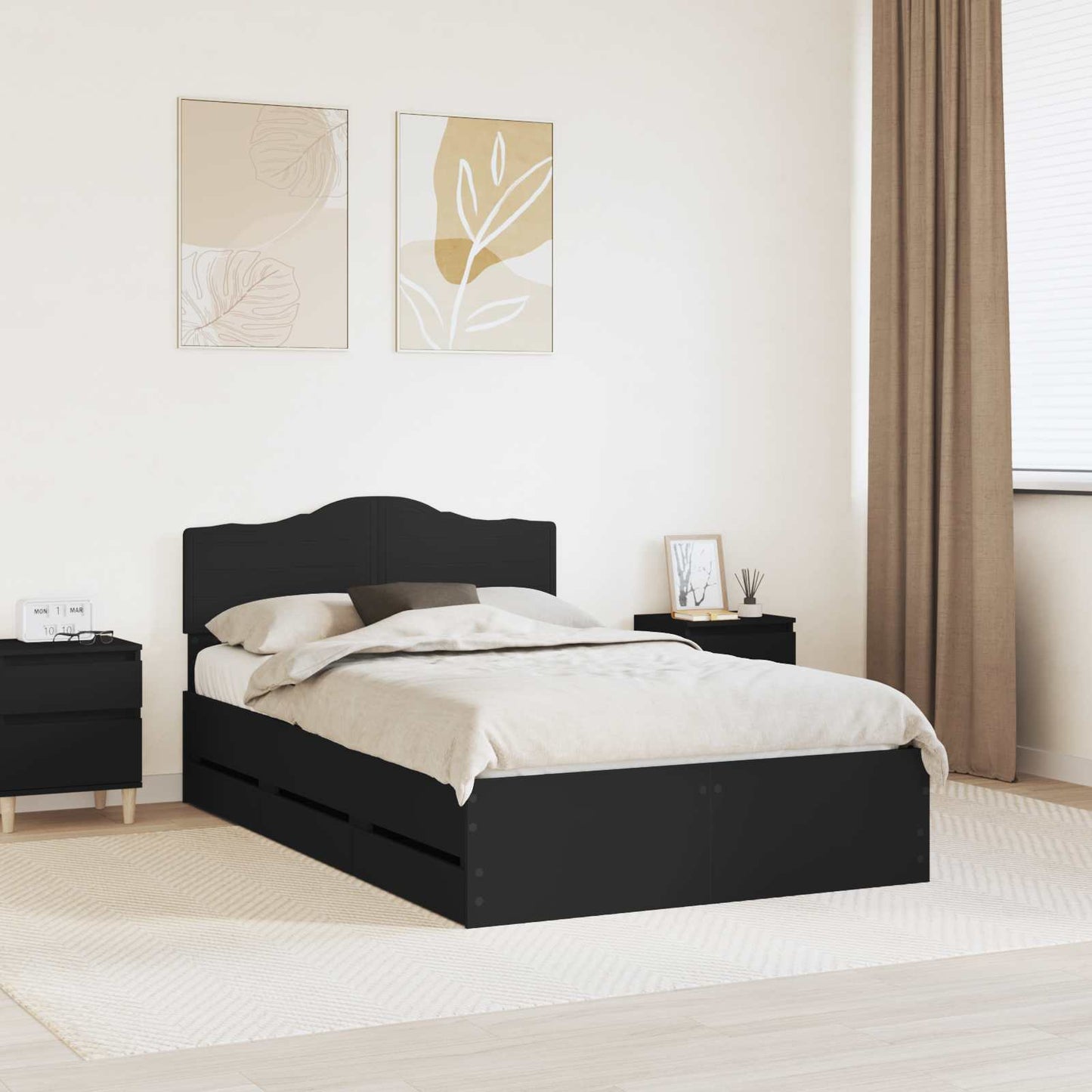 Bettrahmen mit Schubladen Schwarz 120 x 190 cm Ingenieurs Holz